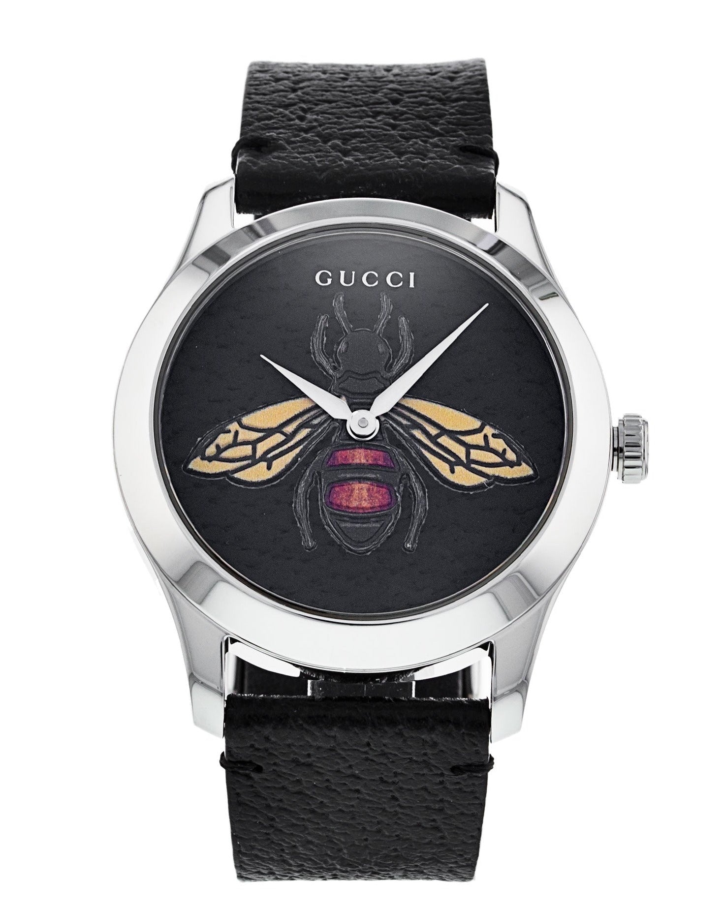 Gucci G Timeless Bee Black Dial Black Leather Strap Watch For Women - YA1264067