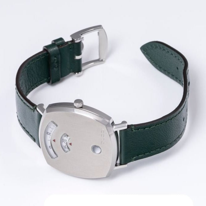 Gucci Grip Quartz Silver Dial Green Leather Strap Unisex Watch - YA157406