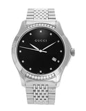 Gucci G Timeless Diamonds Black Dial Silver Steel Strap Watch For Women - YA126408