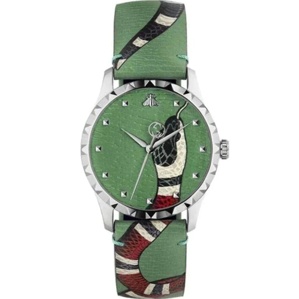 Gucci G Timeless Le Marche Des Merveilles Green Dial Green Leather Strap Watch for Women - YA1264081