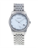 Gucci G Timeless Diamonds Mother of Pearl Dial Silver Steel Strap Watch For Women - YA126506