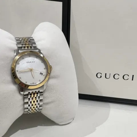 Gucci G Timeless Diamonds Mother of Pearl Dial Two Tone Mesh Bracelet Watch for Women - YA126513