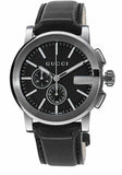 Gucci G Chrono Black Dial Black Leather Strap Watch For Men - YA101205