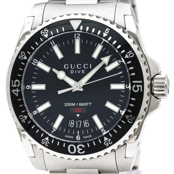 Gucci Dive Quartz Black Dial Silver Steel Strap Watch For Men - YA136301