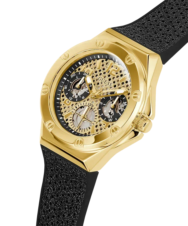 Guess Asteria Multifunction Gold Dial Black Rubber Strap Watch For Women - GW0620L2