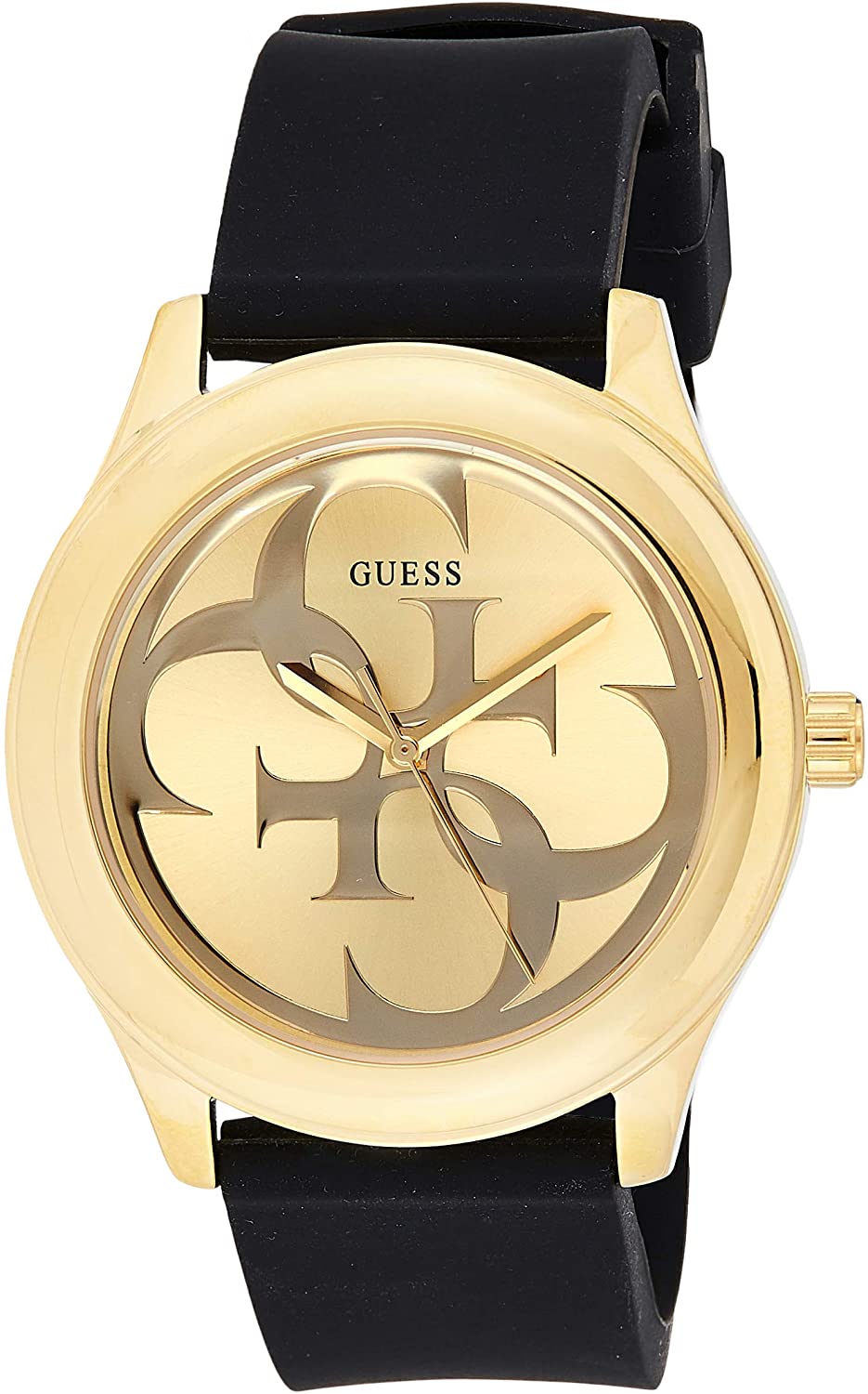 Guess G Twist Gold Dial Black Leather Strap Watch for Women - W0911L3