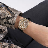 Guess Princess Crystals Gold Dial Black Silicone Strap Watch For Women - GW0439L2