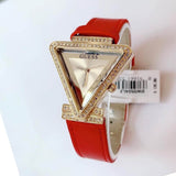 Guess Fame Quartz Gold Dial Red Leather Strap Watch For Women - GW0504L2