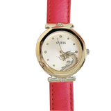 Guess Trend Dragon Gold Dial Red Leather Strap Watch For Women - GW0646L1