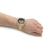 Guess Trophy Diamonds Black Dial Gold Steel Strap Watch for Men - GW0390G2