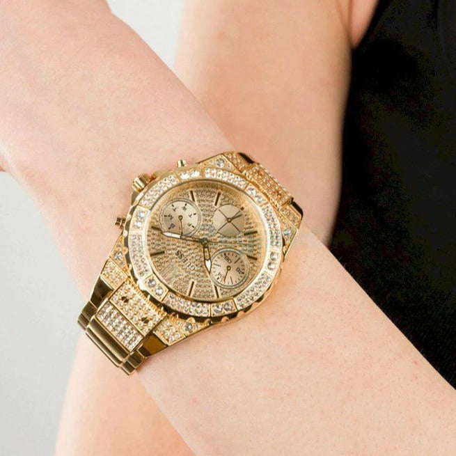 Guess Madison Diamonds Gold Dial Gold Steel Strap Watch for Women - W0637L2
