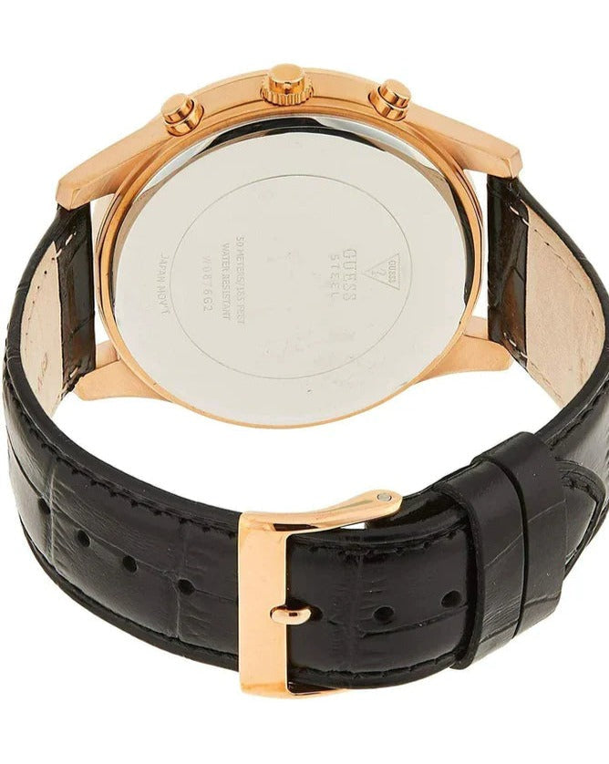 Guess Delancy Quartz Silver Dial Black Leather Strap Watch For Men - W0870G2