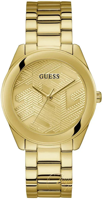 Guess Cubed Analog Gold Dial Gold Steel Strap Watch For Women - GW0606L2