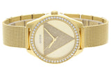 Guess Tri Glitz Quartz Diamonds Gold Dial Gold Mesh Bracelet Watch For Women - W1142L2