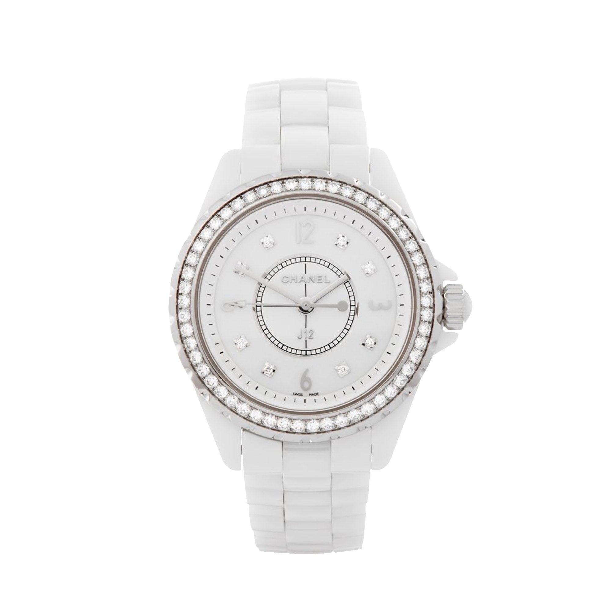 Chanel J12 Quartz Diamonds White Dial White Steel Strap Watch for Women - J12 H3110