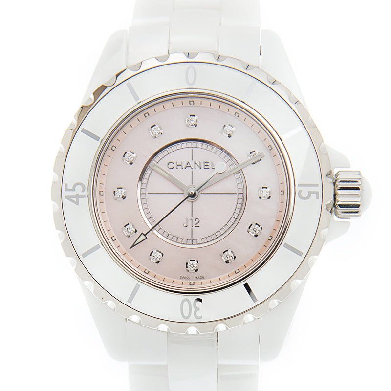 Chanel J12 Quartz Diamonds Pink Dial White Steel Strap Watch for Women - J12 H5513