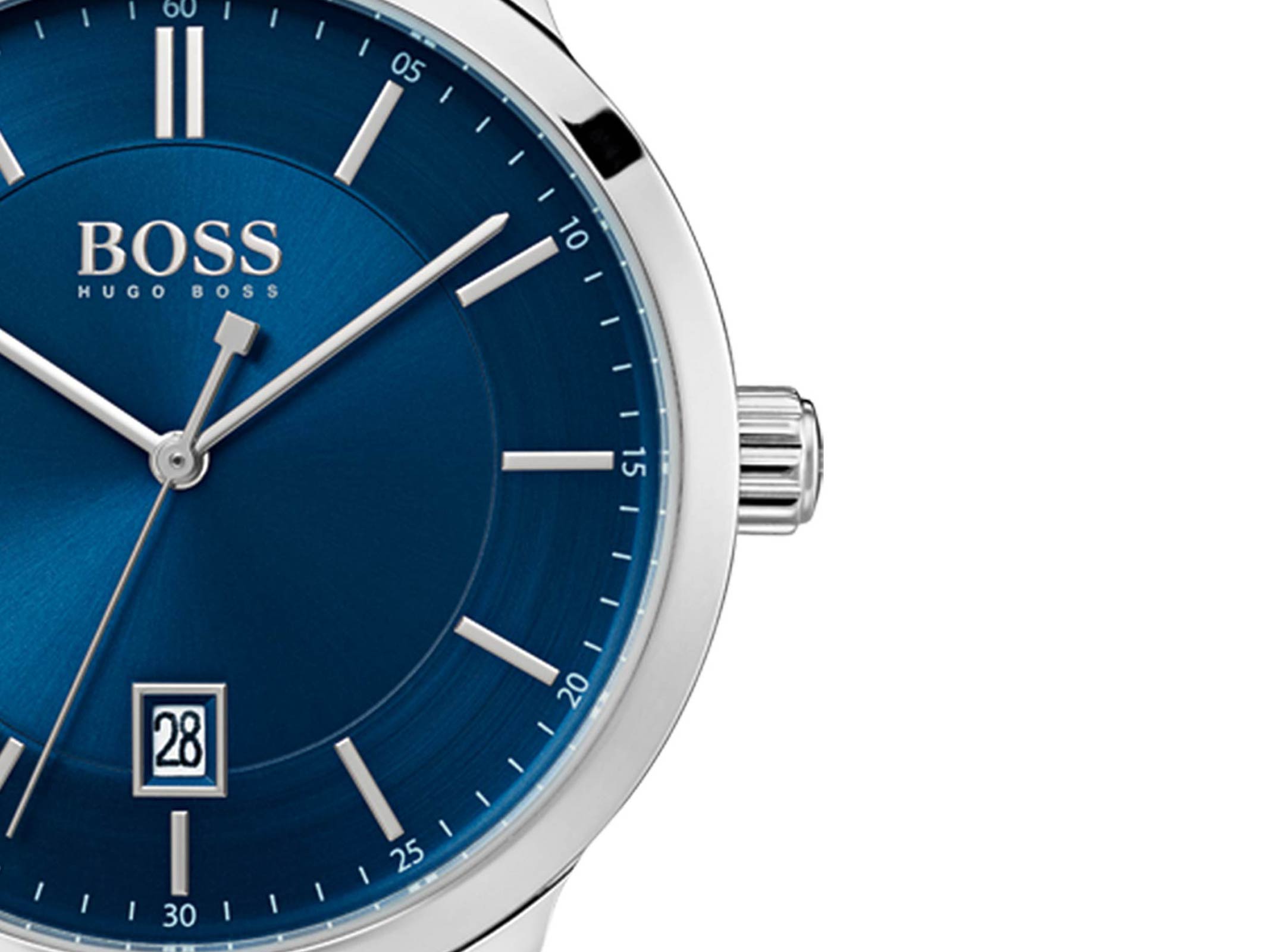 Hugo Boss Officer Chronograph Blue Dial Silver Steel Strap Watch for Men - 1513615