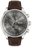 Hugo Boss Grand Prix Grey Dial Brown Leather Strap Watch for Men -  1513476