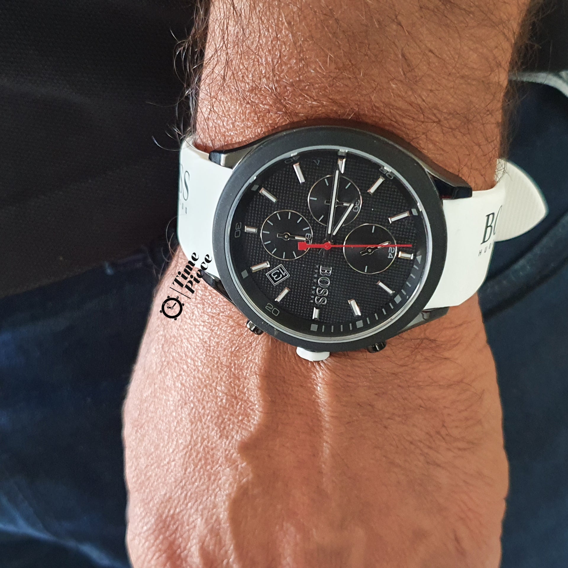 Hugo Boss Velocity Chronograph Black Dial White Rubber Strap Watch for Men - 1513718