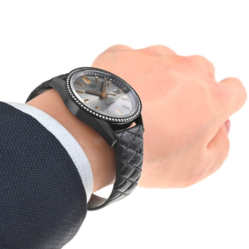 Tag Heuer Carrera Diamonds Anthracite Black Dial Black Leather Strap Watch for Women - WAR1115.FC6392