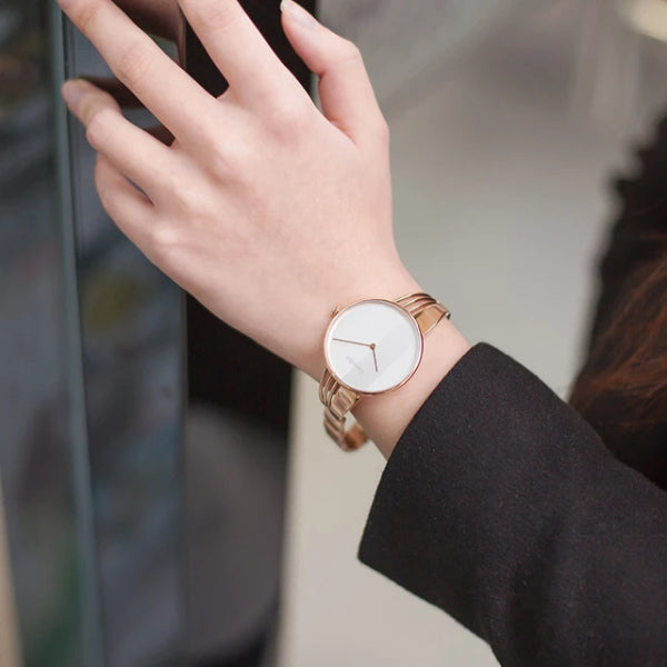 Calvin Klein Drift White Dial Rose Gold Steel Strap Watch for Women - K6S2N616