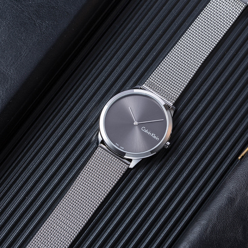 Calvin Klein Minimal Grey Dial Silver Mesh Bracelet Watch for Men - K3M211Y3
