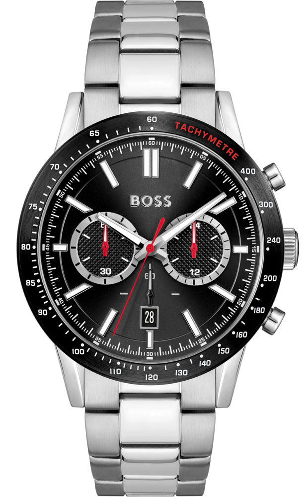 Hugo Boss Allure Chronograph Black Dial Silver Steel Strap Watch for Men - 1513922