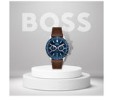 Hugo Boss Allure Blue Dial Brown Leather Strap Watch for Men - 1513921