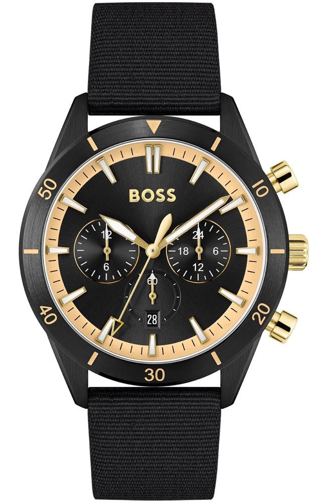 Hugo Boss Santiago Black Dial Black Nylon Strap Watch for Men - 1513935