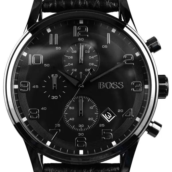 Hugo Boss Blackout Chronograph Black Dial Black Leather Strap Watch For Men - HB1512567