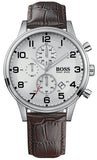 Hugo Boss Aeroliner Chronoraph White Dial Brown Leather Strap Watch For Men - 1512447