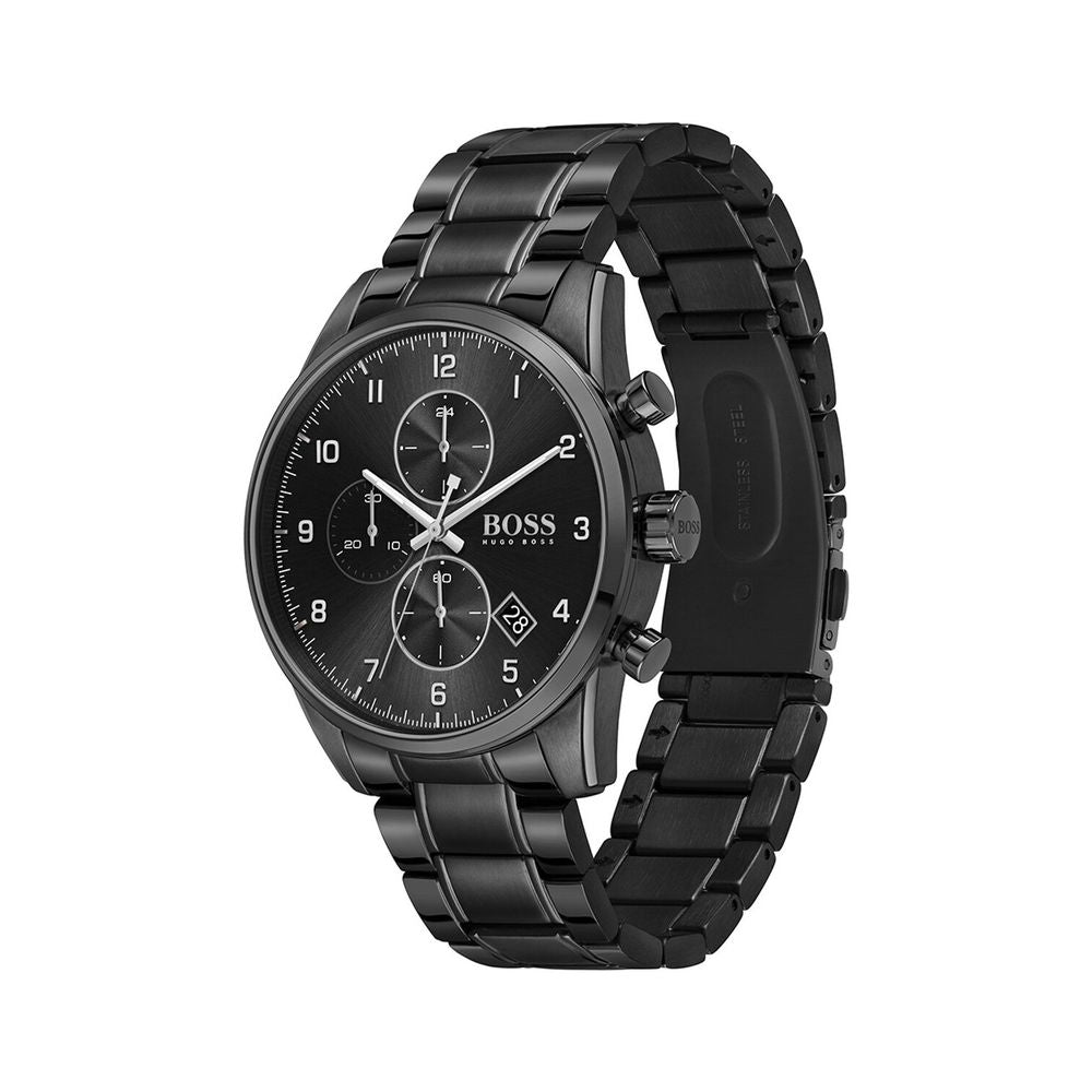 Hugo Boss Skymaster Chronograph Black Dial Black Steel Strap Watch for Men - 1513785