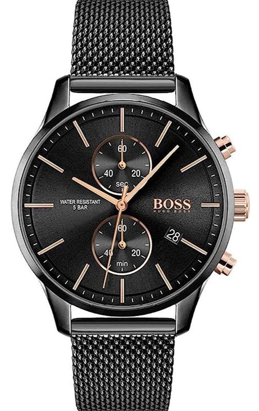 Hugo Boss Associate Black Dial Black Mesh Bracelet Watch for Men - 1513769