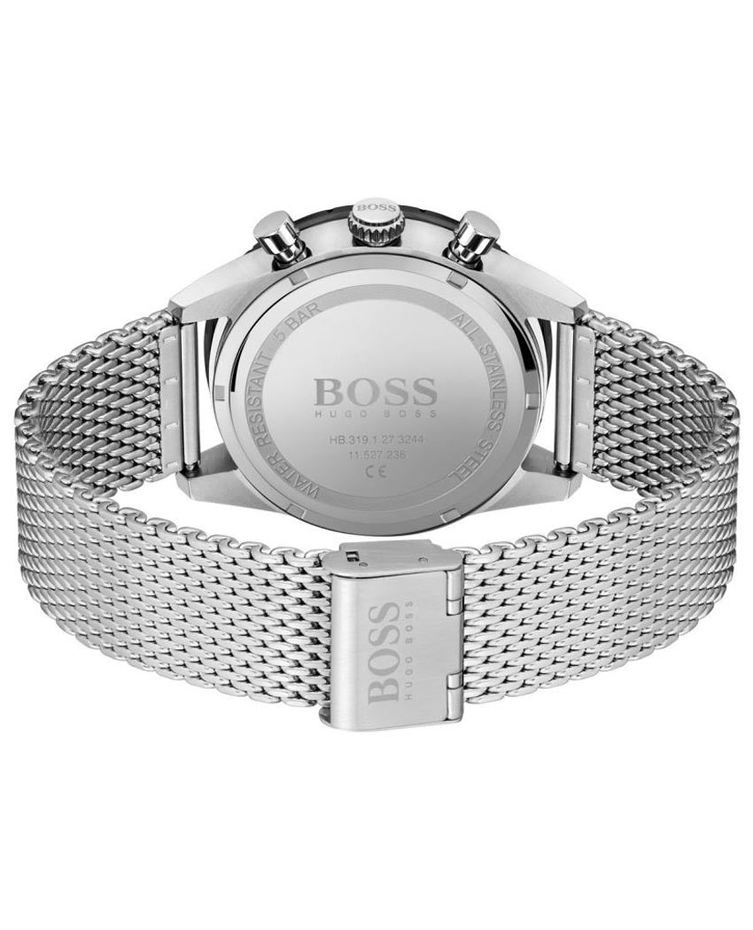 Hugo Boss Pilot Edition Black Dial Silver Mesh Bracelet Watch for Men - 1513886