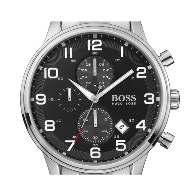 Hugo Boss Aeroliner Chronograph Black Dial Silver Steel Strap Watch For Men - 1512446