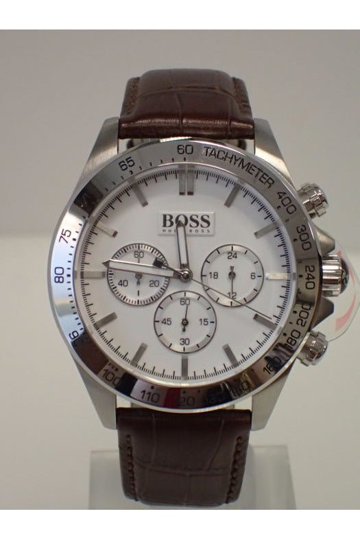 Hugo Boss Ikon White Dial Brown Leather Strap Watch for Men - 1513175