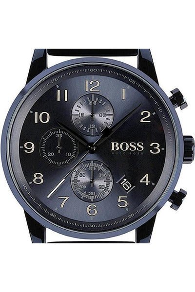 Hugo Boss Navigator Black Dial Black Leather Strap Watch for Men - 1513497