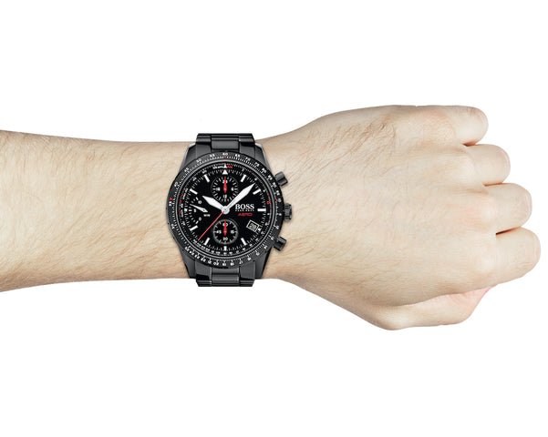 Hugo Boss Aero Black Dial Black Steel Strap Watch for Men - 1513771