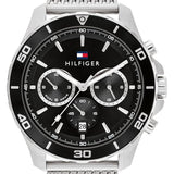 Tommy Hilfiger Jordan Chronograph Black Dial Silver Mesh Strap Watch For Men - 1792092