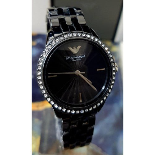 Emporio Armani Ceramica Crystals Black Dial Black Ceramic Strap Watch For Women - AR1478