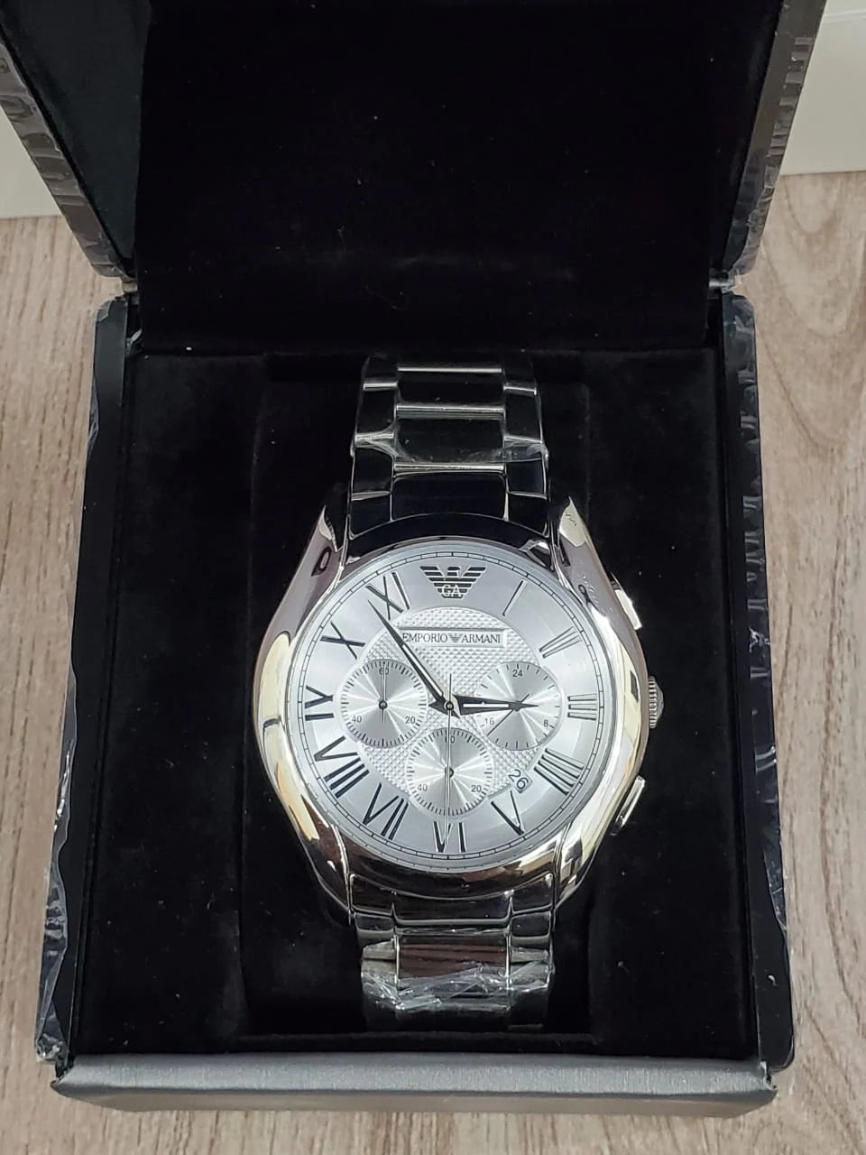 Emporio Armani Valente Chronograph Silver Dial Silver Steel Strap Watch For Men - AR11081