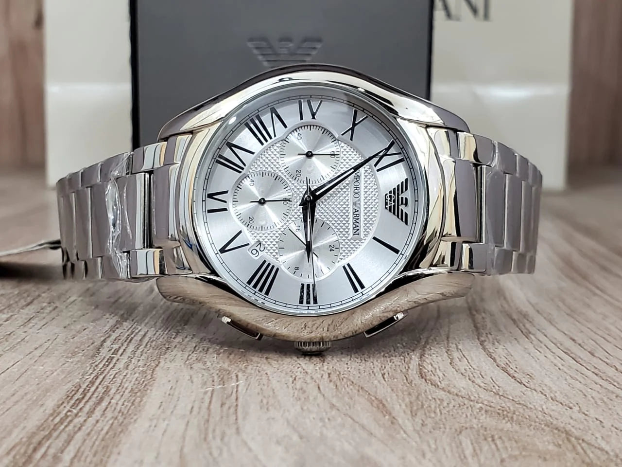 Emporio Armani Valente Chronograph Silver Dial Silver Steel Strap Watch For Men - AR11081