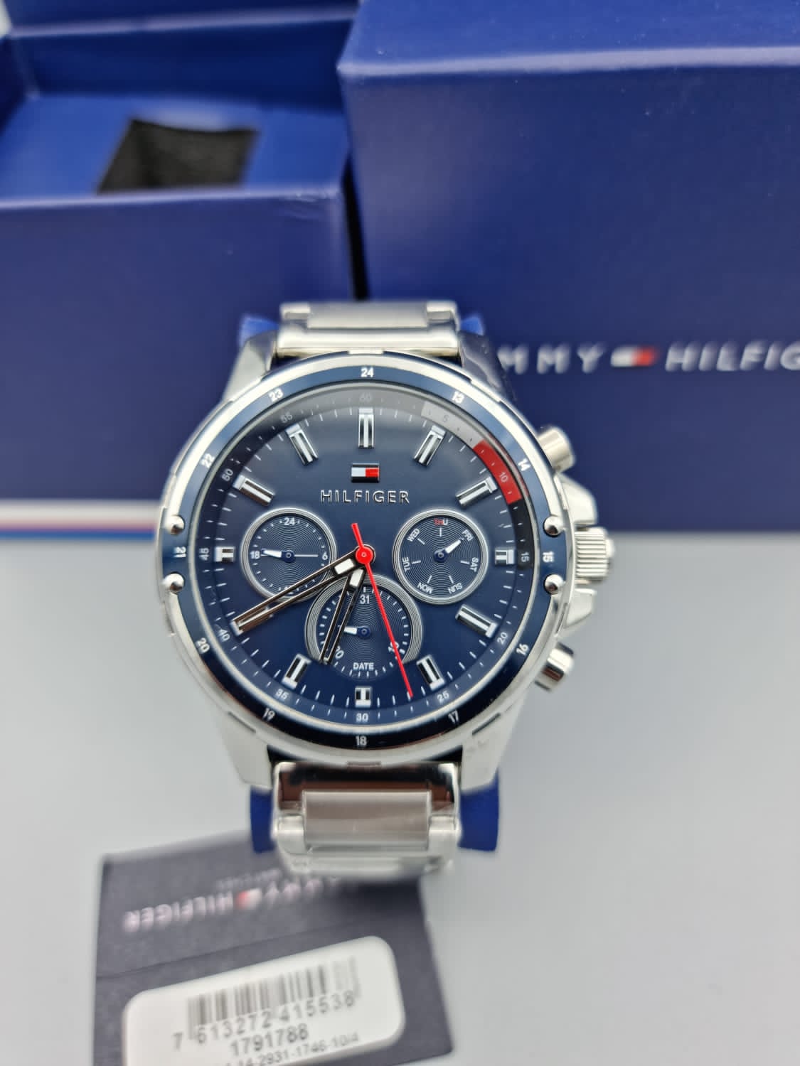 Tommy Hilfiger Mason Quartz Blue Dial Silver Steel Strap Watch for Men - 1791788