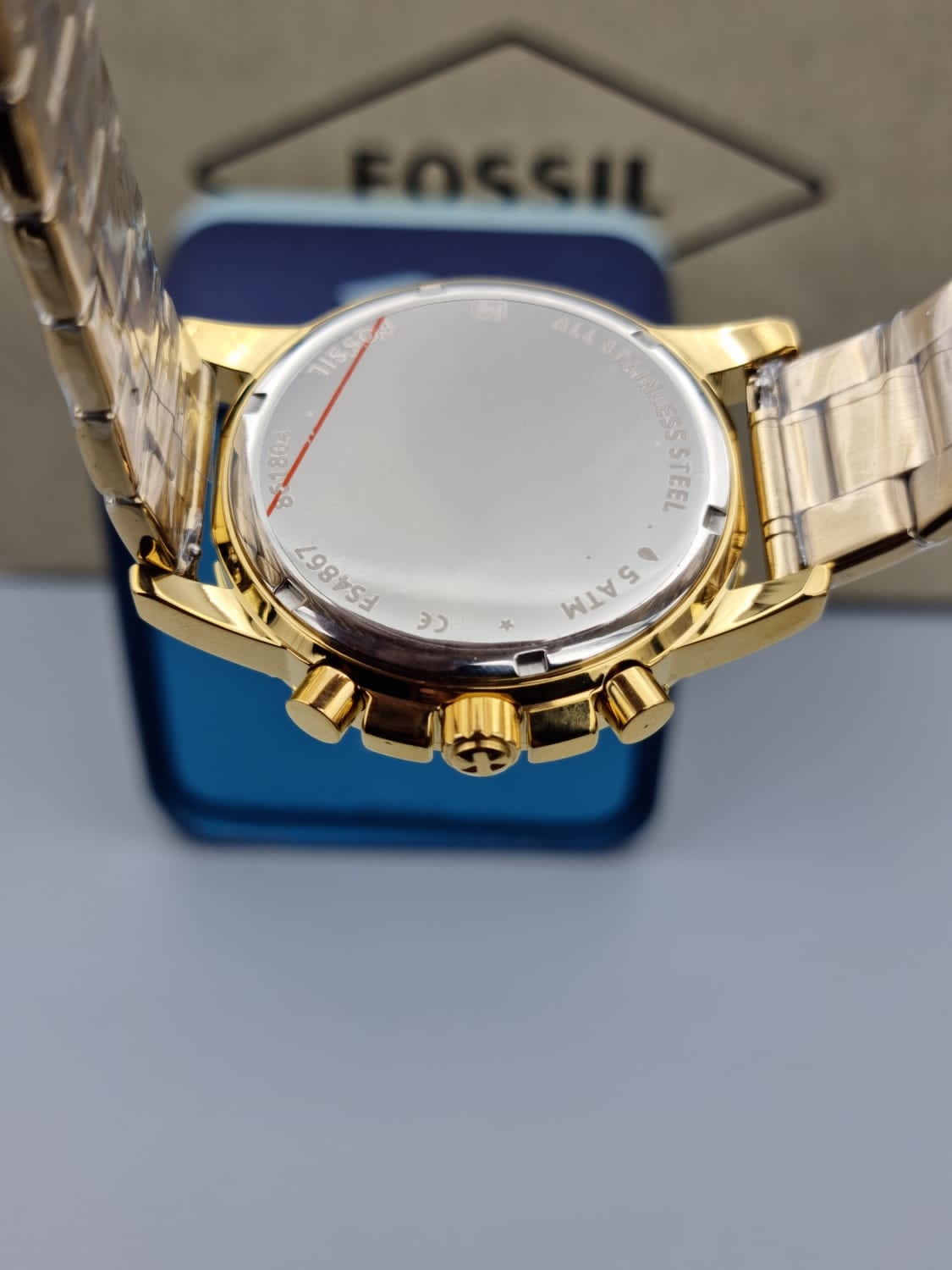 Fossil Dean Chronograph Champagne Dial Gold Steel Strap Watch for Men - FS4867