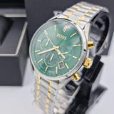 Hugo Boss Champion Chronograph Green Dial Two Tone Steel Strap Watch for Men - 1513878