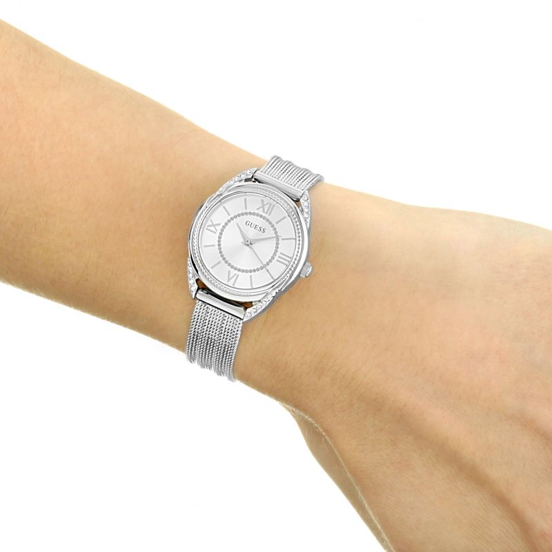 Guess Whisper Silver Dial Silver Mesh Bracelet Watch for Women - W1084L1
