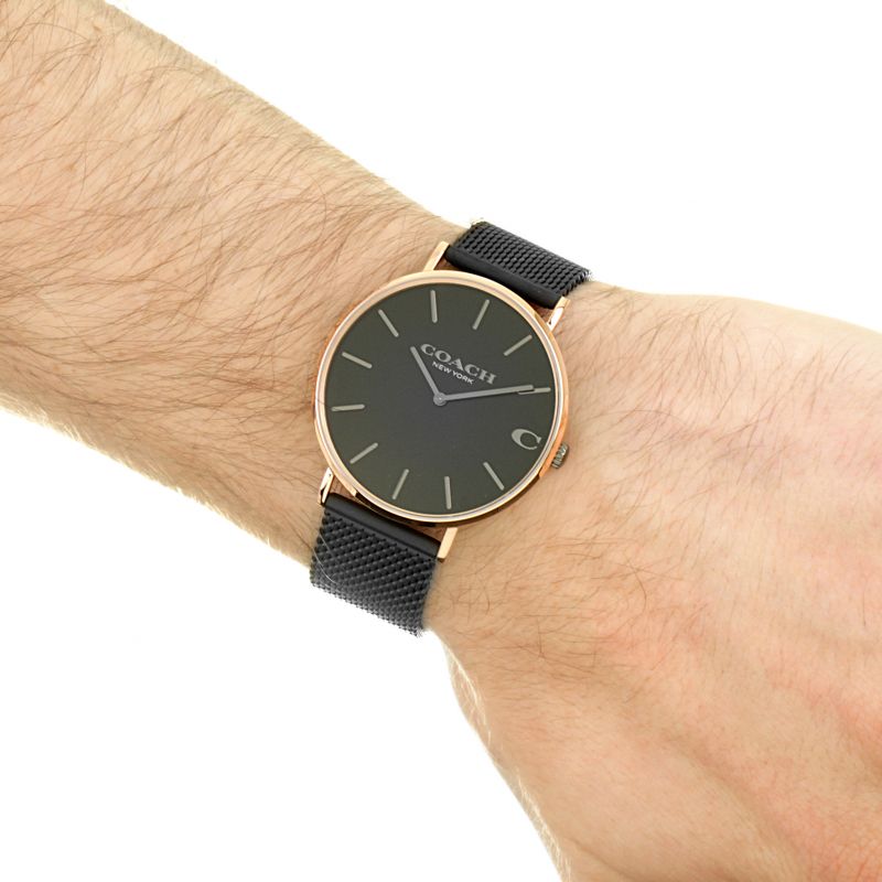 Coach Charles Black Ion Dial Black Mesh Bracelet Watch for Men - 14602470