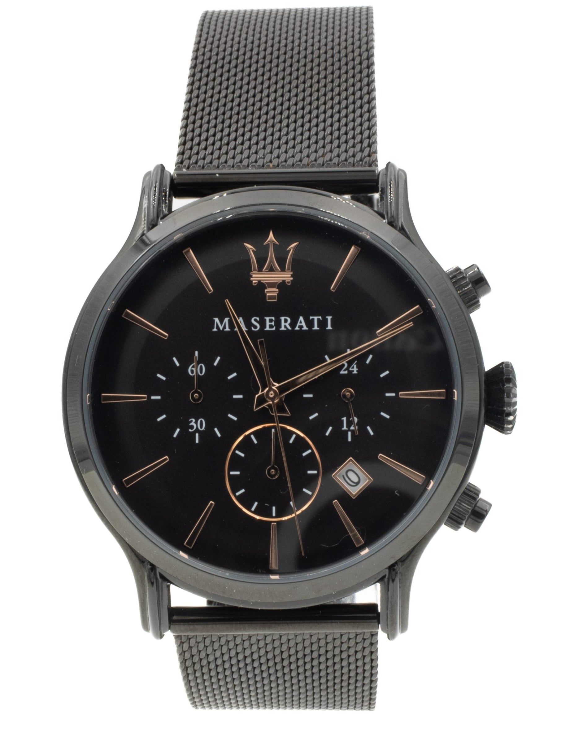 Maserati Epoca Chronograph Black Dial Black Mesh Strap Watch For Men - R8873618013