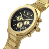 Maserati Stile 45mm Chronograph Black Dial Gold Steel Strap Watch For Men - R8873642001