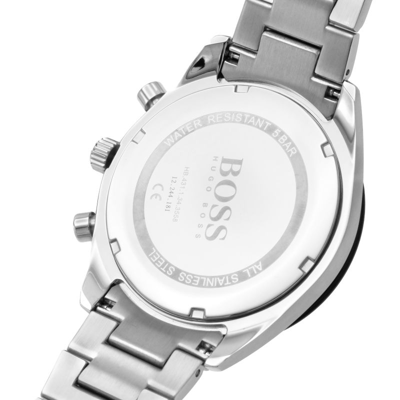 Hugo Boss Santiago Black Dial Silver Steel Strap Watch for Men - 1513862